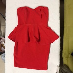 Tobi strapless coral peplum dress.